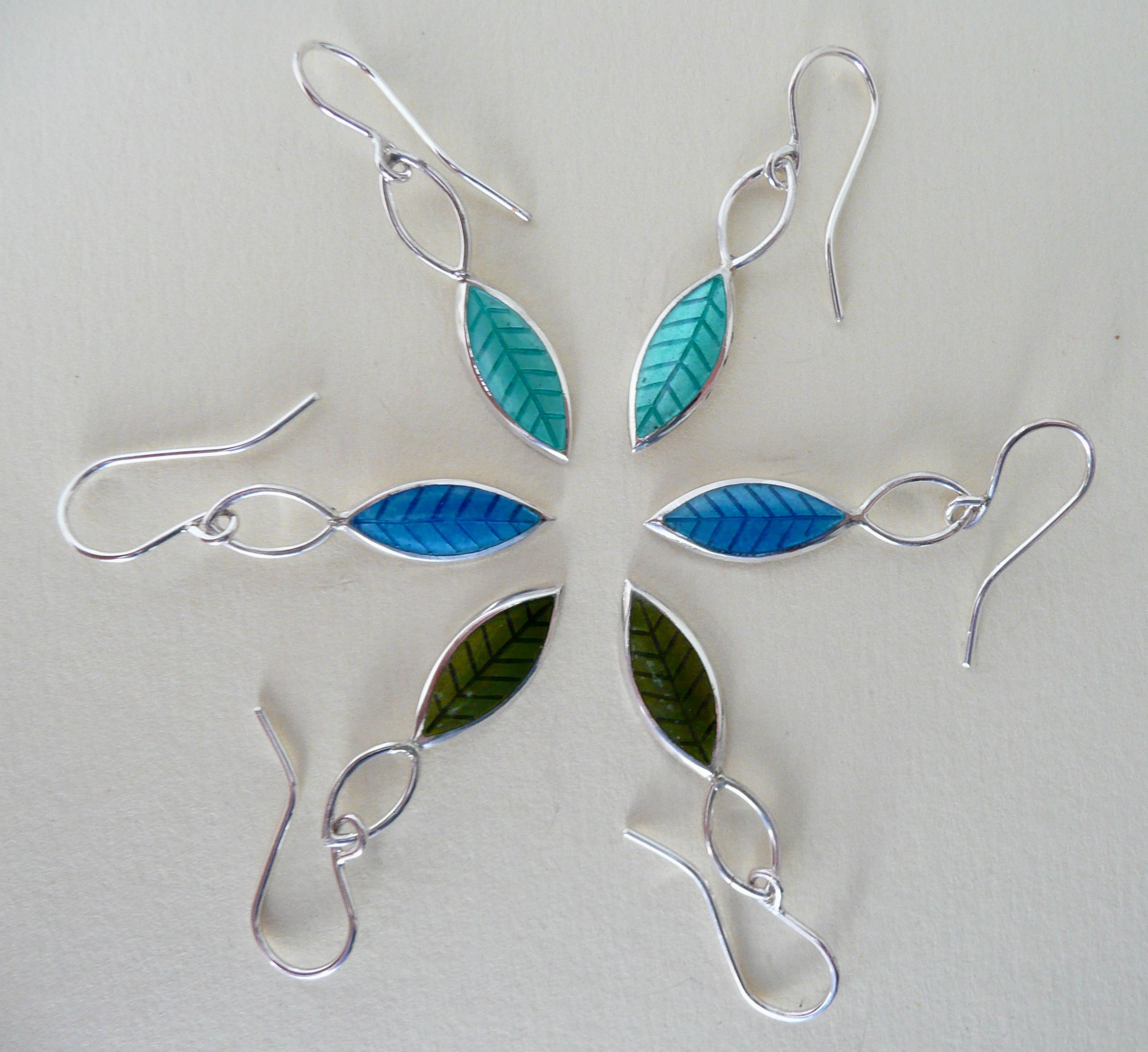 Silver enamel small leaf earrings