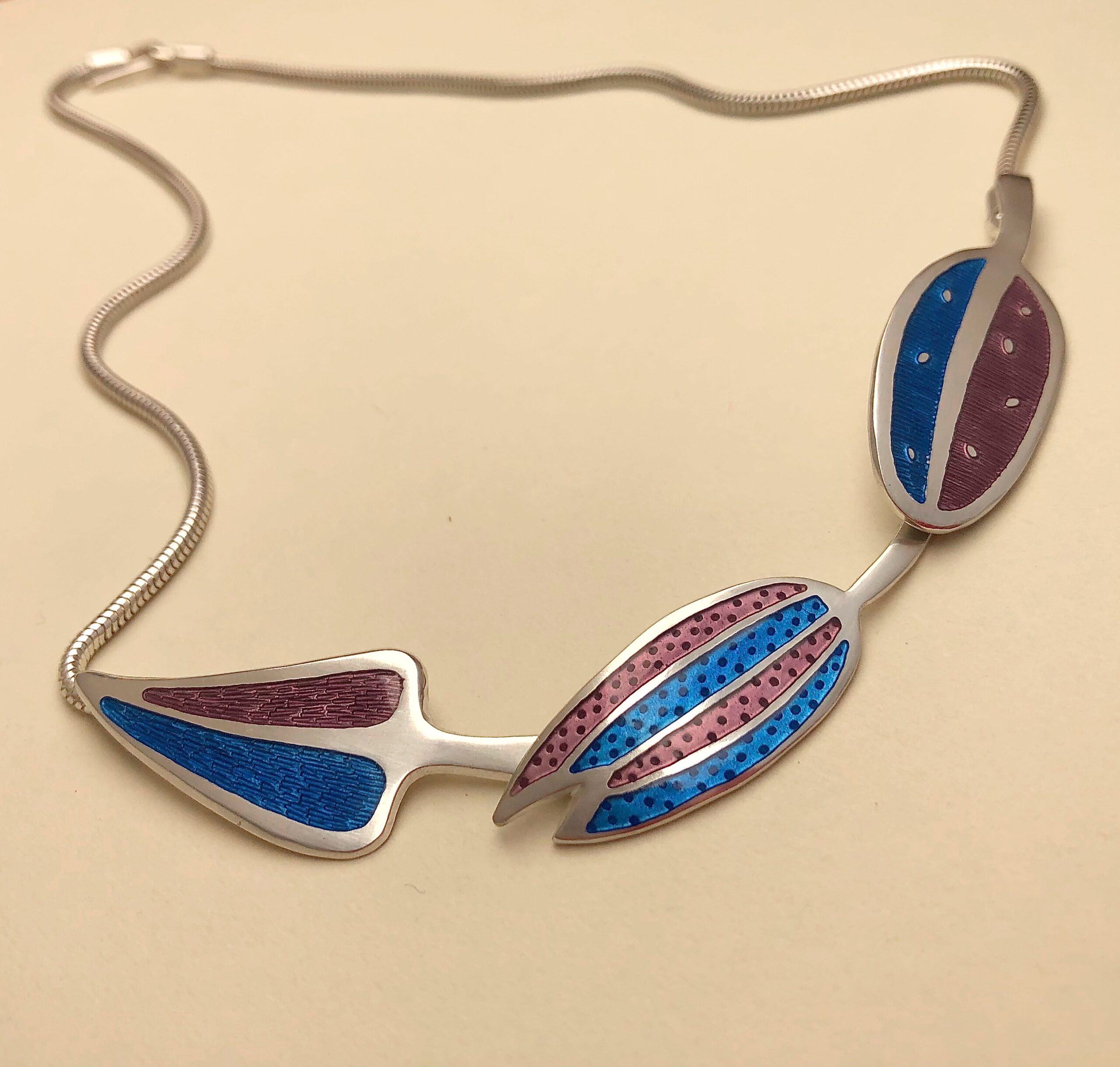 Three Leaf Enamelled Silver Necklace - Image 2