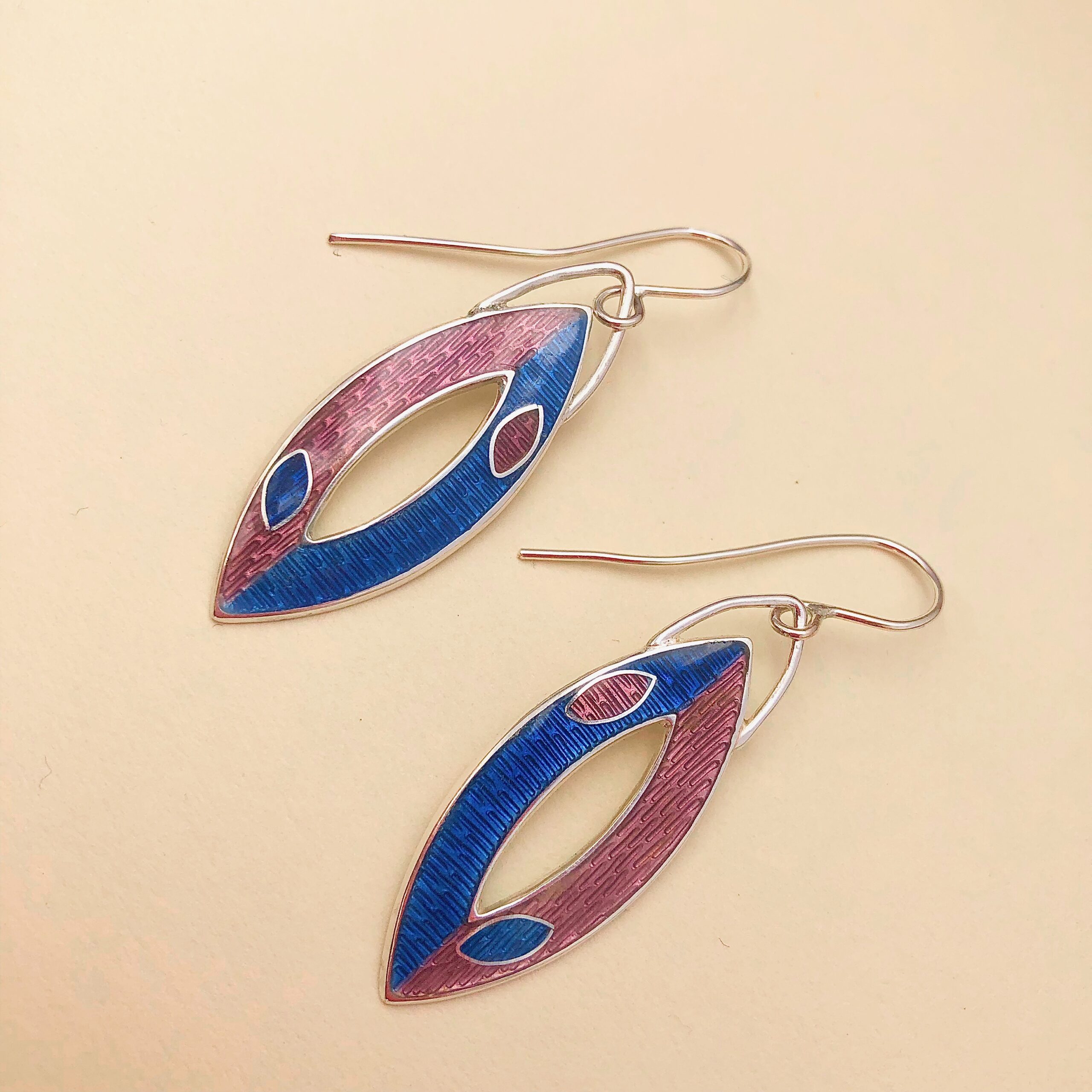 Enamel Leaf Shaped Earrings