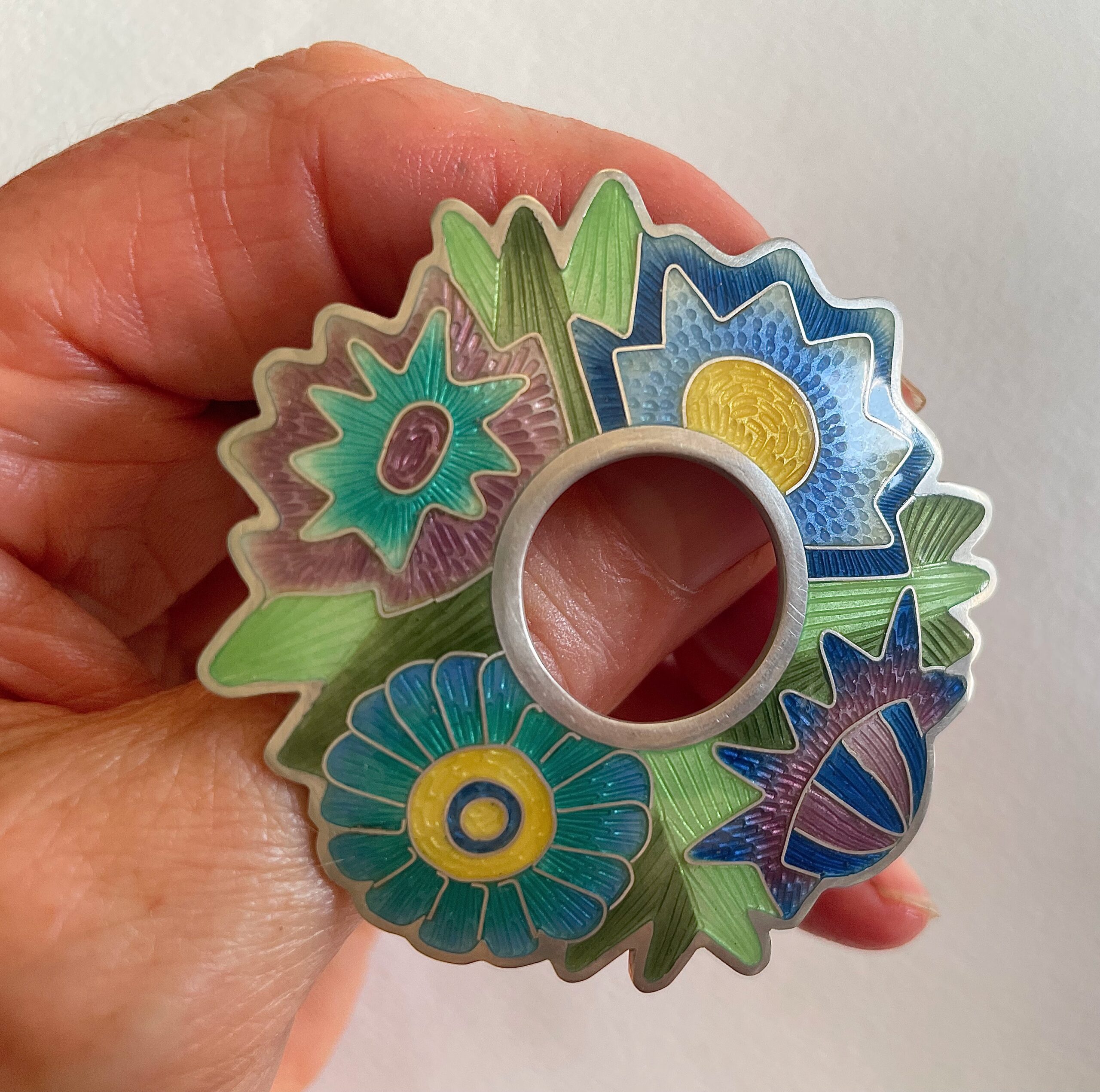 Round Enamel Strawflower Brooch - Image 5