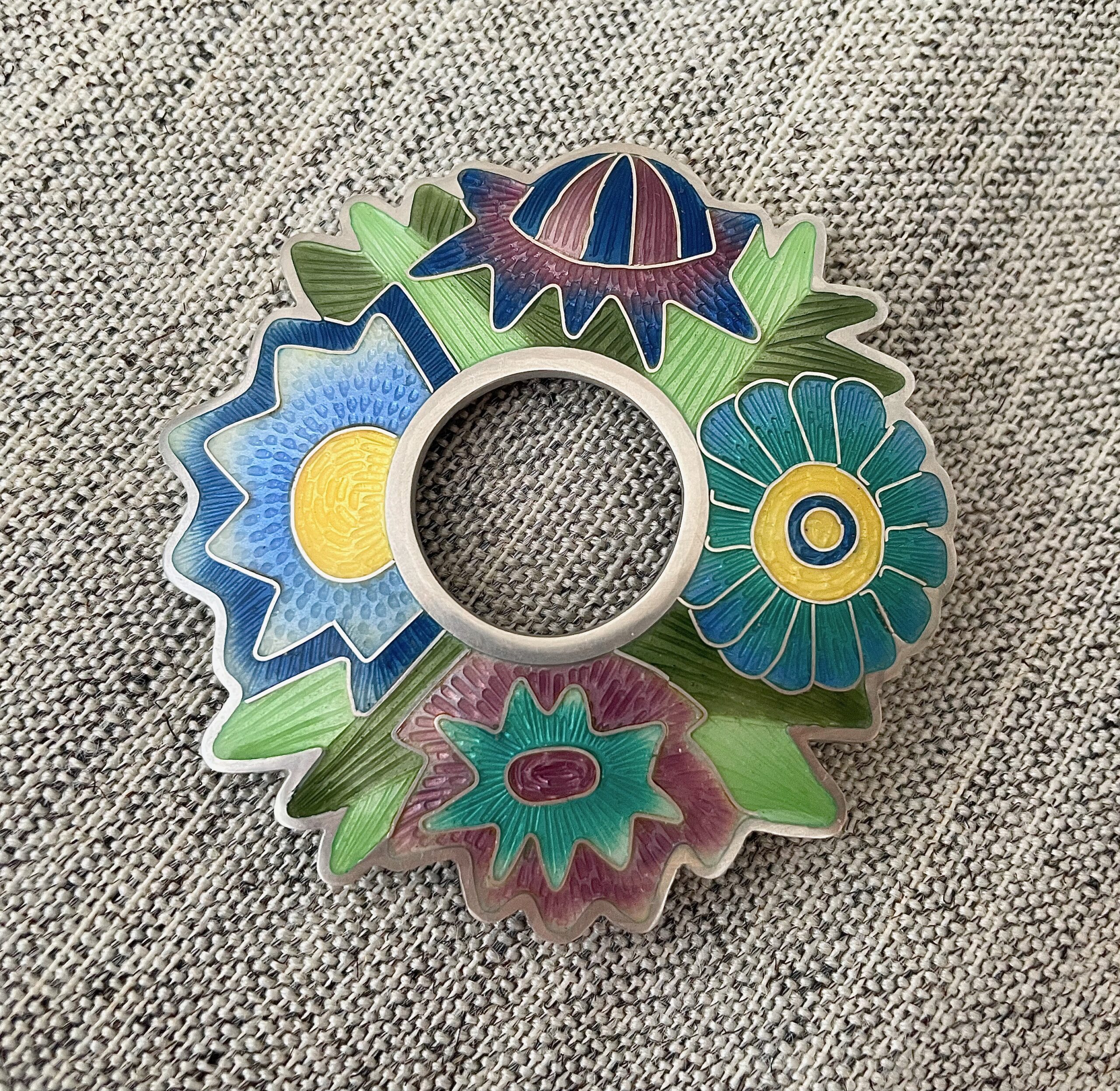 Round Enamel Strawflower Brooch - Image 2